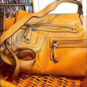 Tignanello Tan Leather Crossbody Multi Zip Pocket